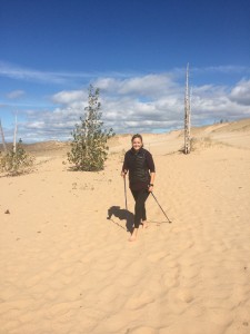 The Best Way To Hike The Sleeping Bear Dunes Is Barefoot And With One-Piece Nordic Walking Poles From SWIX Or EXEL